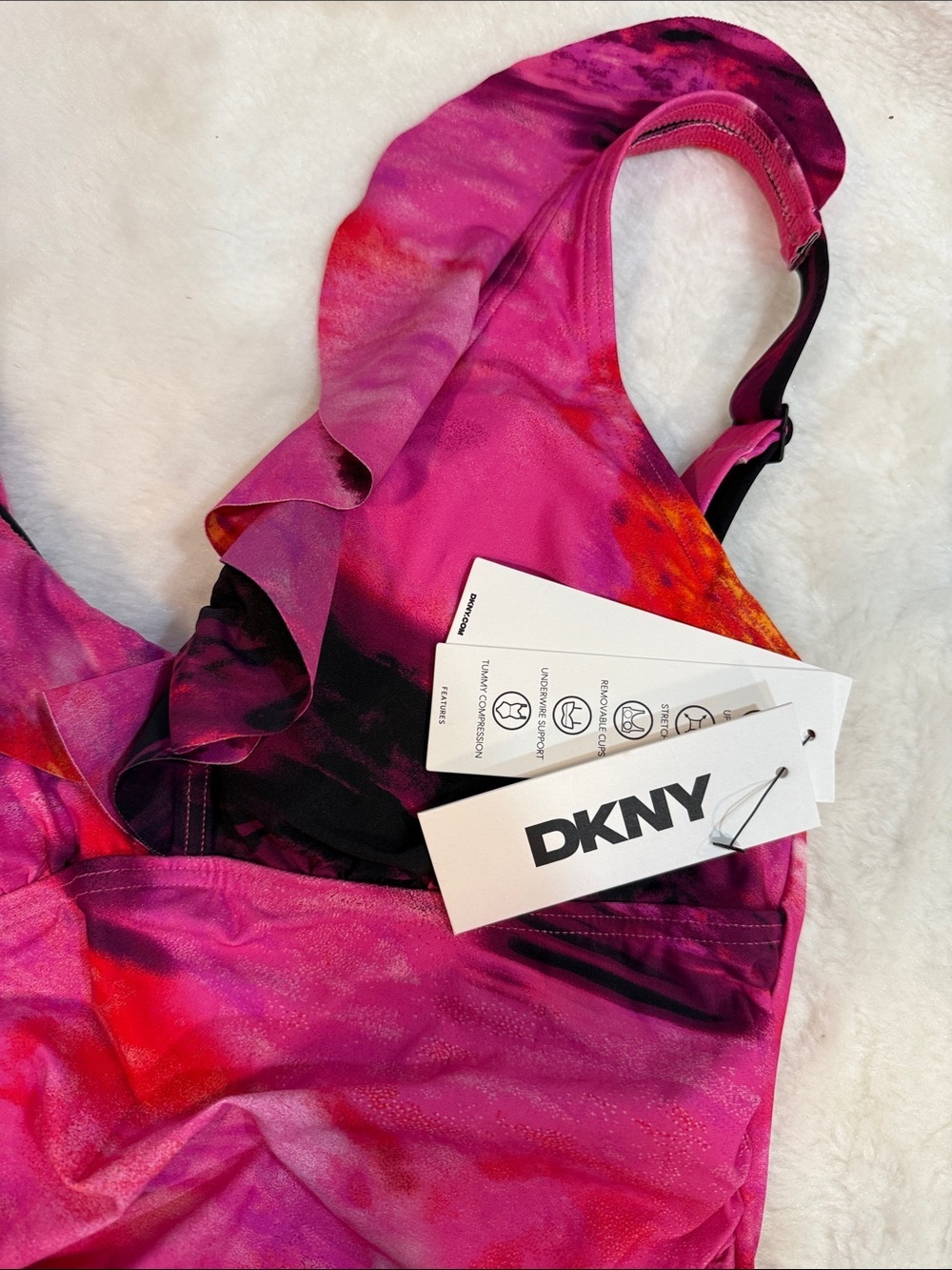 🌺 NWT - DKNY One-Piece Swimsuit NWT Size Small Pink Abstract Print 🌺 - Picture 3 of 7